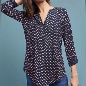 Maeve Polka Dot Long Sleeve Pintuck Blouse